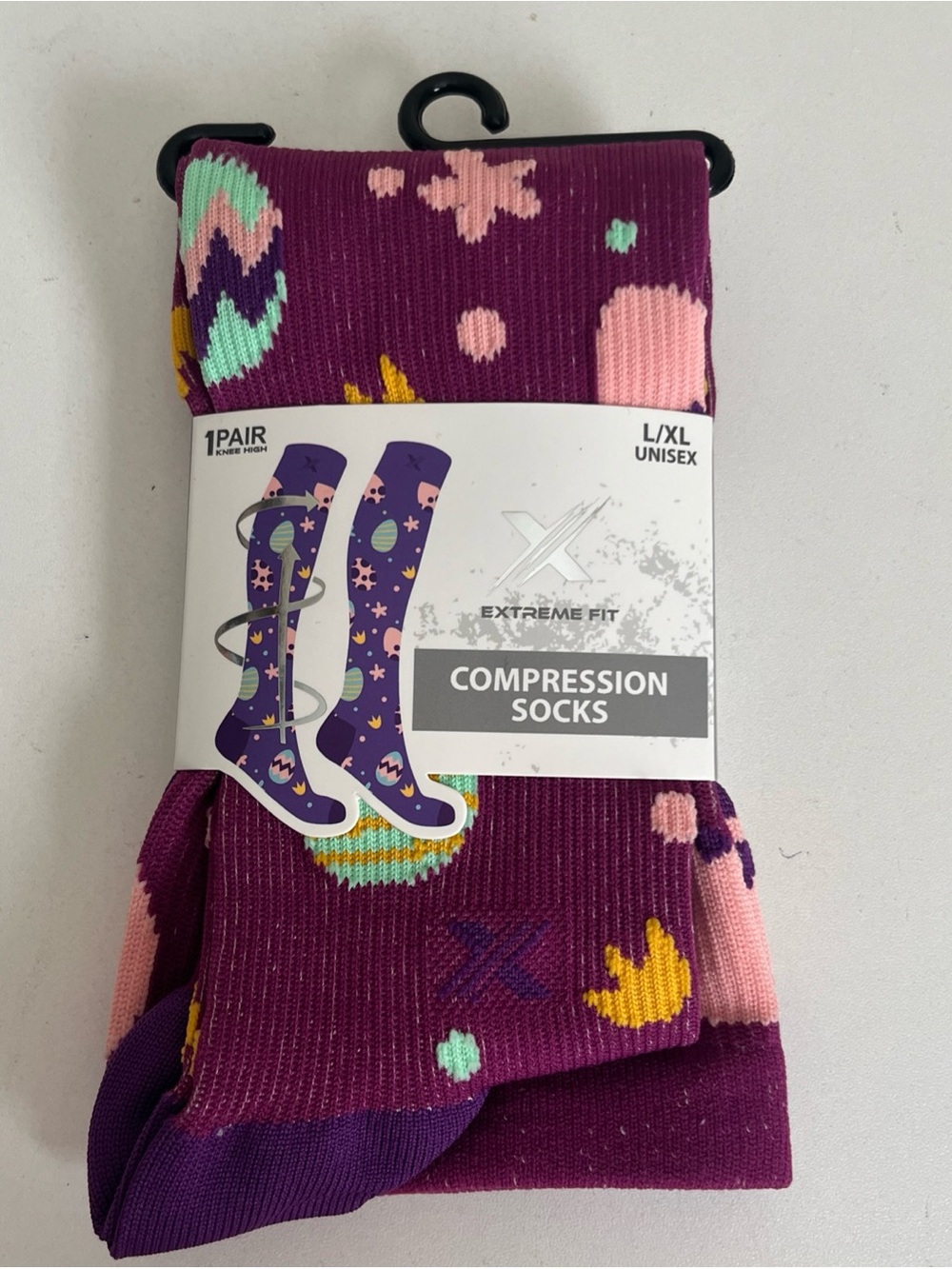 Extreme Fit Compression Socks Easter Eggs Purple Pink Snug Fit Wick Unisex L/XL